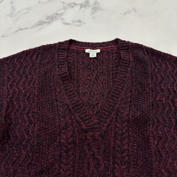 Sundance Womens Pullover Sweater Size S Dark Purple Cable Knit V-neck Soft - Picture 2 of 12